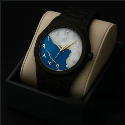 Arabic Numerals Aura Men’s Matte Black Analog Blue Map Watch-চেইন কাটার ও একপিচ ব্যাটারি ফ্রি - 1118