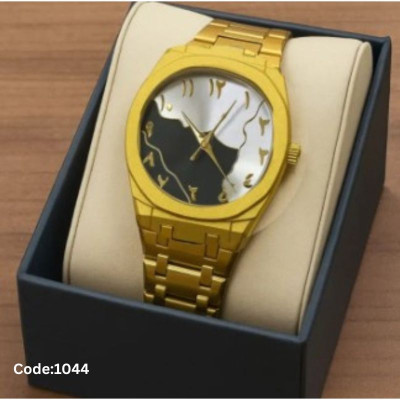 Arabic Chain Watch  Golden Chain X Dial Black & White Colour watch for Man