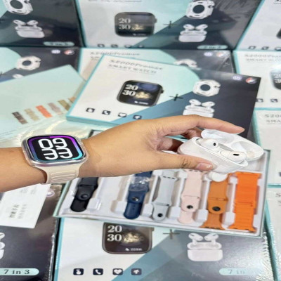 S2000 Pro Max Smart Watch with Wireless AirPods Pro – 10-in-1 Mega Combo Pack – 7 Changeable Straps Belts