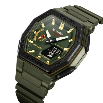 Skmei 2438 Hand Watch Dual Time For Men - Green Orange