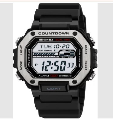 SKMEI 2522 Sport Digital Waterproof Black Belt Silver Body Hand Watch