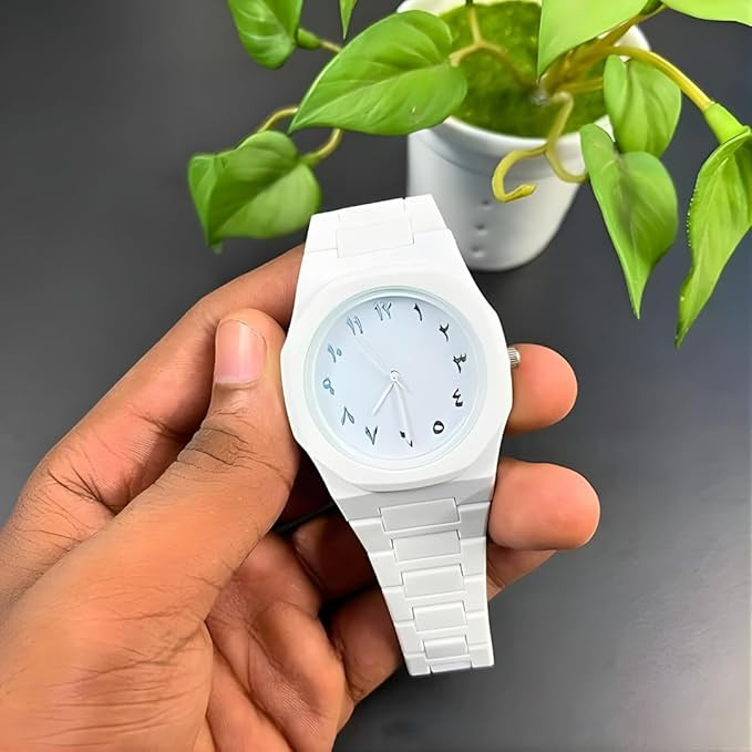 Arabic Numerals Aura Men’s Matte Analog Watch White Color-চেইন কাটার ও একপিচ ব্যাটারি ফ্রি - 1118