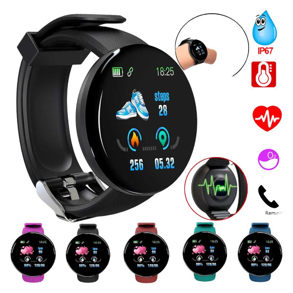 D18 Smart Watch Men Women Blood Pressure Round Smartwatch Waterproof Sport Smart Watch Fitness Tracker