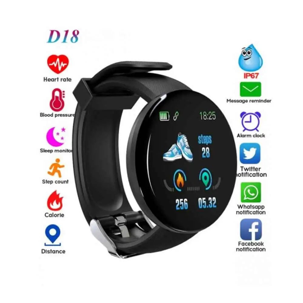 D18 Smart Watch Men Women Blood Pressure Round Smartwatch Waterproof Sport Smart Watch Fitness Tracker