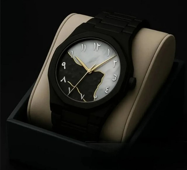 Arabic Numerals Aura Men’s Matte Black Analog Black Map Watch-চেইন কাটার ও একপিচ ব্যাটারি ফ্রি - 1118