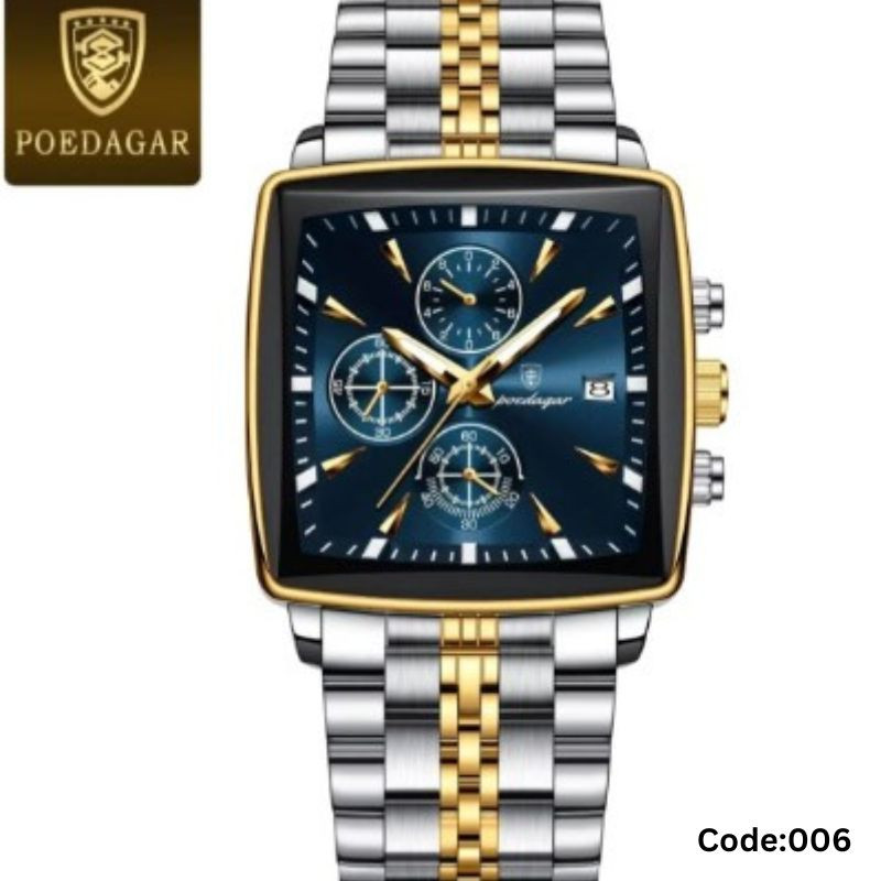 Poedagar 866 luxury square chronograph men's watch-006