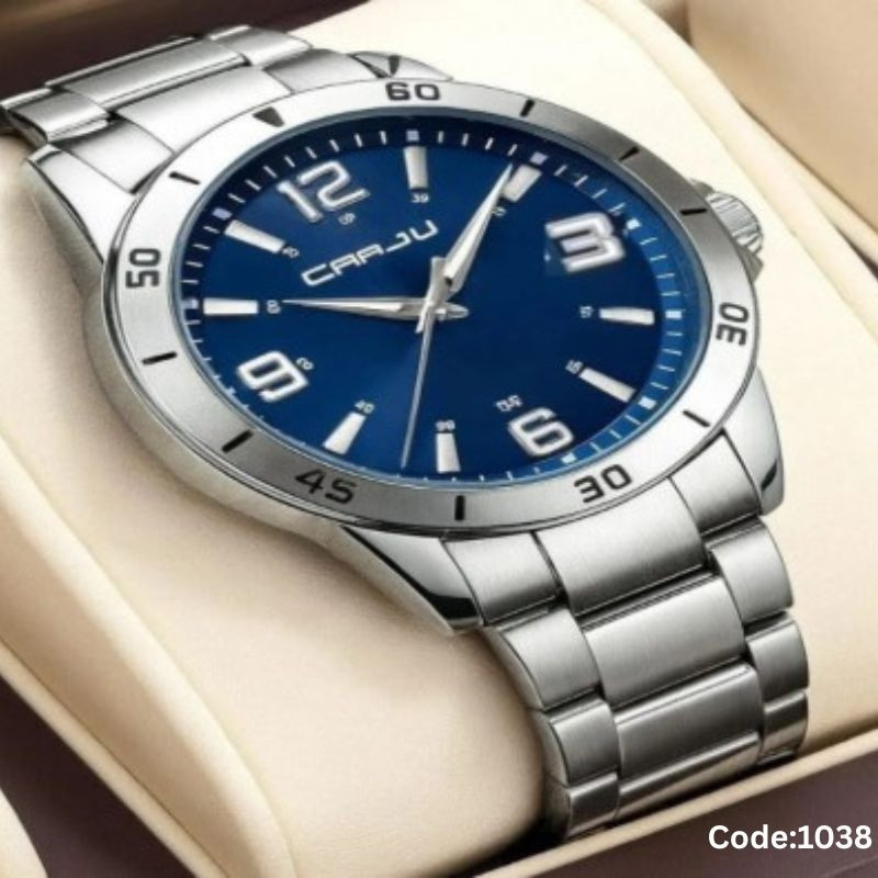 CRRJU MODEL 5003 Man’s Premium Quality Watch Silver Chain Dial Blue Cooler Man Watch