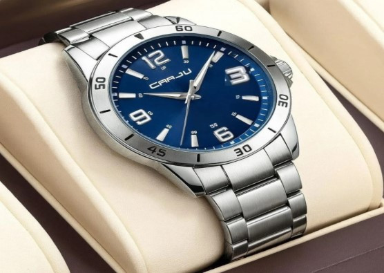 CRRJU MODEL 5003 Man’s Premium Quality Watch Silver Chain Dial Blue Cooler Man Watch