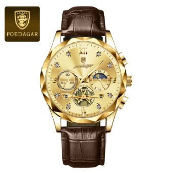 Poedagar 996L Luxury Watch for Men Sports Leather Men's Watches Waterproof Luminous Chronograph Men Quartz Watches