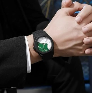 Arabic Aura Watch – Carbon Fiber Look Body with Sleek & Modern Design - White X Green