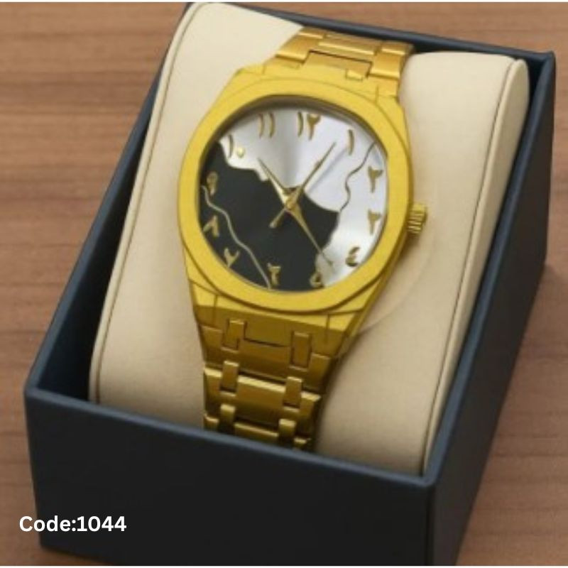 Arabic Chain Watch  Golden Chain X Dial Black & White Colour watch for Man