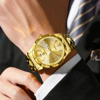 POEDAGAR Luxury Men Quartz Watch Waterproof Date Week Luminous Wristwatch Stainless Steel Men's Watch