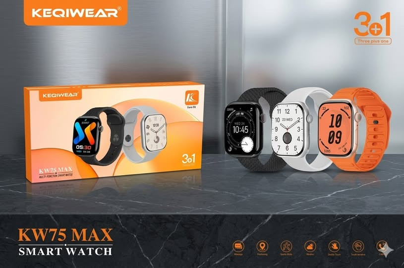 KEQIWEAR KW75 Max Smart Watch 3 Straps Band Wireless Charging Longer Battery Life Smartwatch