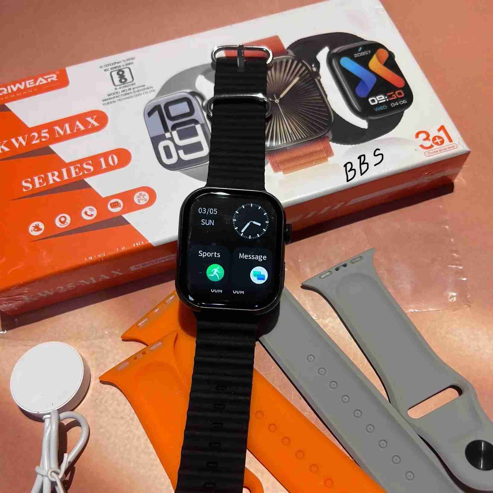 KEQIWEAR KW25 Max Smart Watch 3 Straps Band Wireless Charging Longer Battery Life Smartwatch