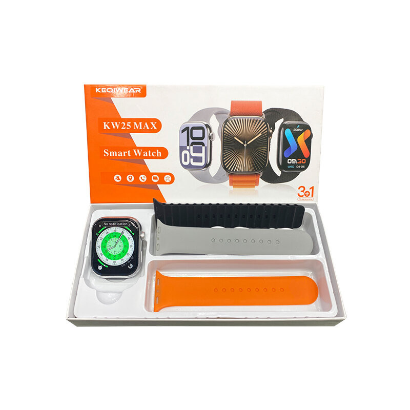 KEQIWEAR KW25 Max Smart Watch 3 Straps Band Wireless Charging Longer Battery Life Smartwatch