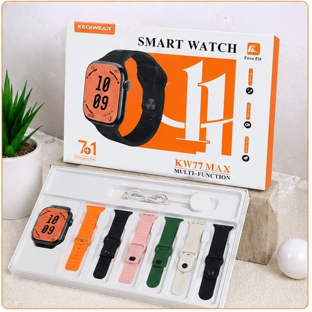 KW77 KEQIWEAR KW77 MAX 7+1 Smart Watch ৭টি স্ট্র্যাপসহ