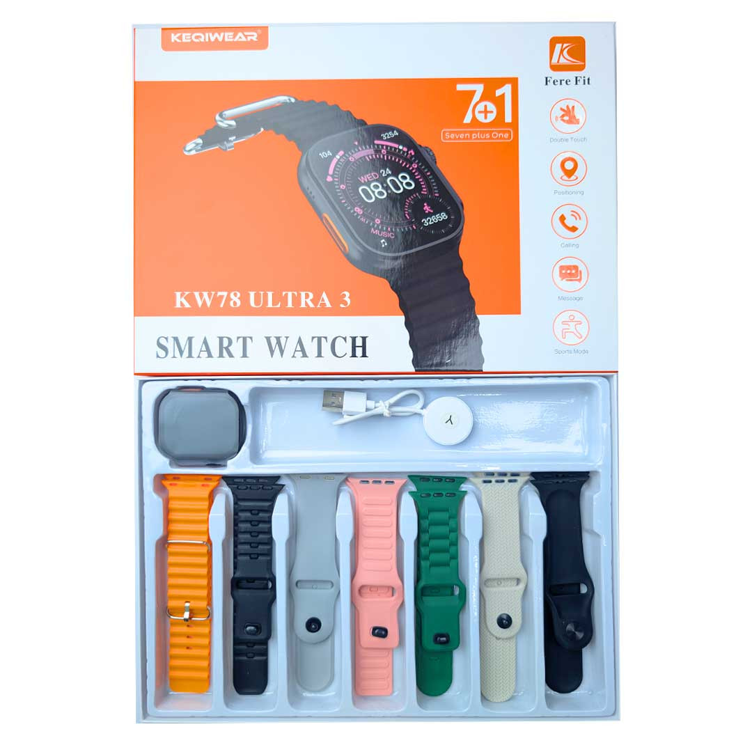 KW78  KEQIWEAR KW78 Ultra 3 Smart Watch ৭টি বেল্টসহ