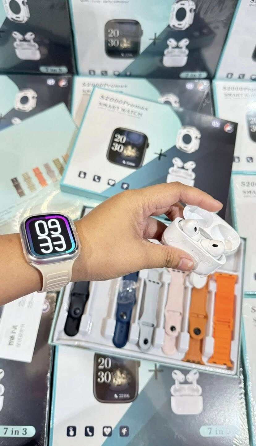 S2000 Pro Max Smart Watch with Wireless AirPods Pro – 10-in-1 Mega Combo Pack – 7 Changeable Straps Belts