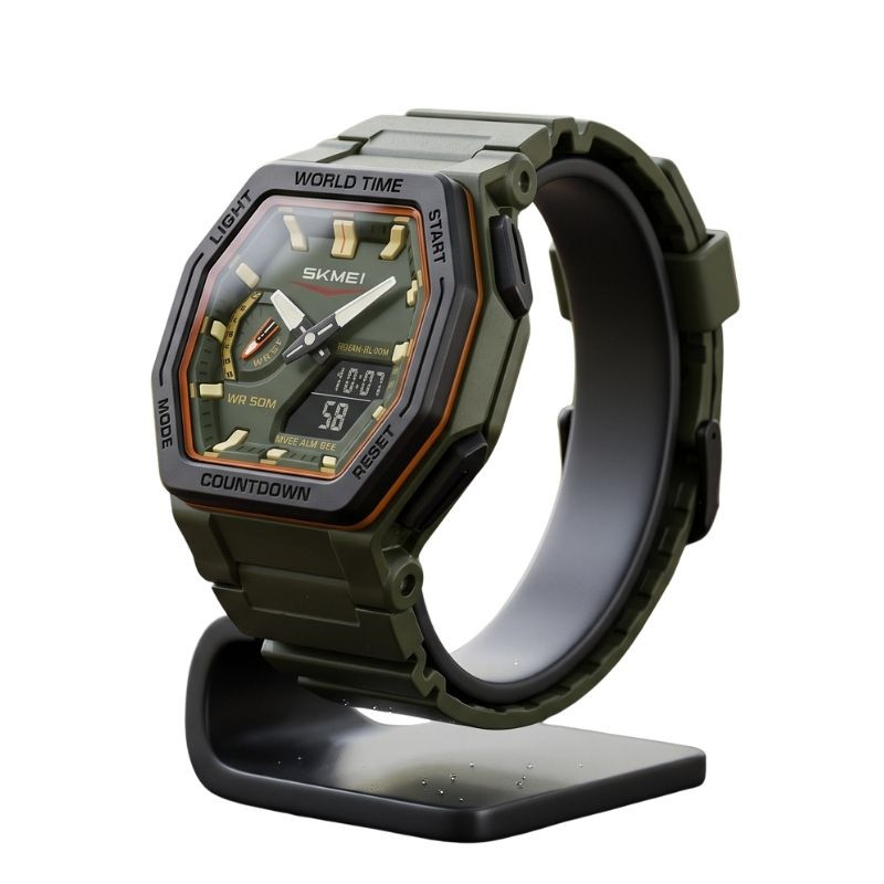 Skmei 2438 Hand Watch Dual Time For Men - Green Orange