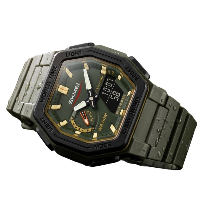 Skmei 2438 Hand Watch Dual Time For Men - Green Orange