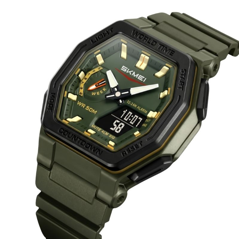 Skmei 2438 Hand Watch Dual Time For Men - Green Orange