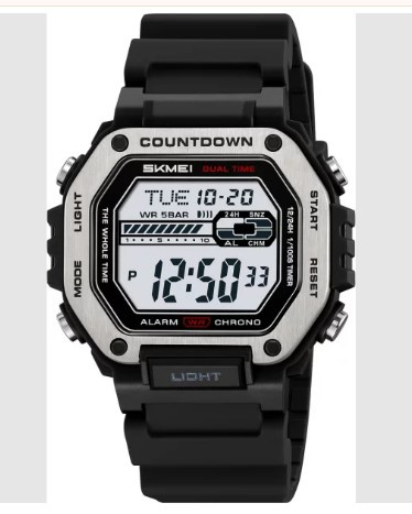 SKMEI 2522 Sport Digital Waterproof Black Belt Silver Body Hand Watch