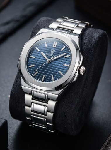 BINBOND SILVER CHAIN HAND WATCH FOR MAN