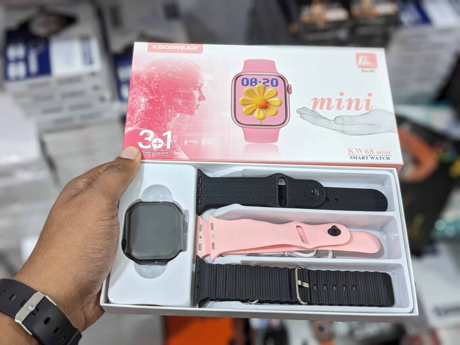 KW68 Mini Smart Watch 3-in-1 Premium KEQIWEAR Luxury Straps for Fitness, Health Tracking, and Fashionable Everyday Wear Bluetooth Calling Watch