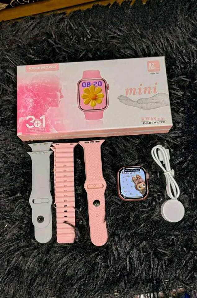 KW68 Mini Smart Watch 3-in-1 Premium KEQIWEAR Luxury Straps for Fitness, Health Tracking, and Fashionable Everyday Wear Bluetooth Calling Watch